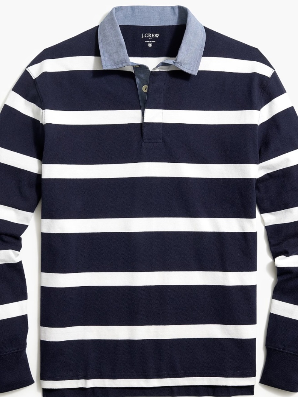 J. Crew Men's Rugby Striped Shirt - Navy and White with Chambray Collar - NWT